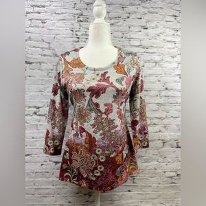 One World Grey Floral/Sparkle Top